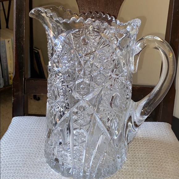 Vintage Early American Prescut Glass Pitcher